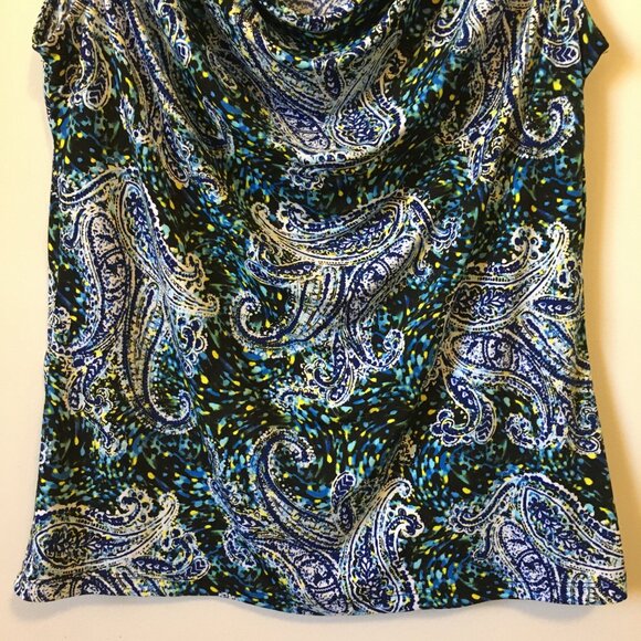 Paisley Impressionist Cowl Draped Neck Tank Top - Picture 4 of 14